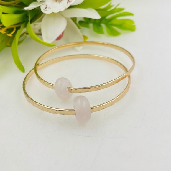 Authentic Pink and White Jade Donut Bangle Bracelets - White Jade - Pink Jade - Picture 2 of 7